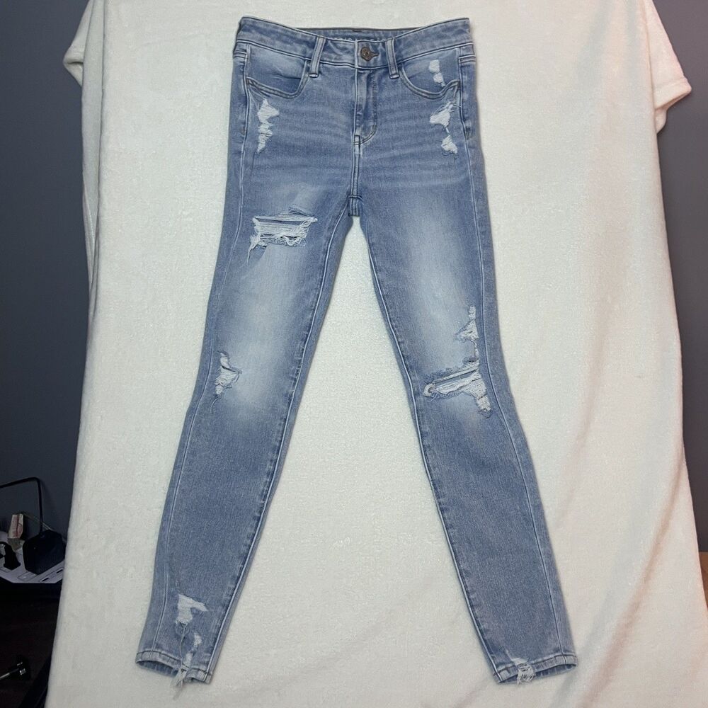 American Eagle Dream Jean Women’s 4 Regular Light Wash Distressed Skinny Y2K - Picture 4 of 11